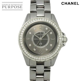 シャネル CHANEL J12 クロマティック 33mm H2565 ベゼルダイヤ レディース 腕時計 8P ダイヤ グレー セラミック クォーツ ウォッチ 【中古】
