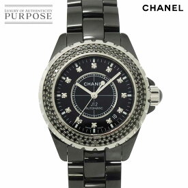 シャネル CHANEL J12 38mm H2083 メンズ 腕時計 ブラックダイヤ ベゼル ブラック セラミック 12P ダイヤ デイト オートマ 自動巻き ウォッチ 【中古】