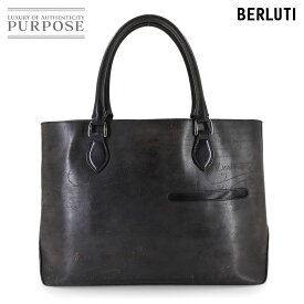 【美品】 ベルルッティ Berluti カリグラフィ スクリット トゥジュール トート バッグ ヴェネチアレザー グレー シルバー 金具 Toujours Bag 【中古】