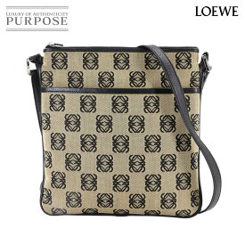 【新品同様】 ロエベ LOEWE アナグラム ショルダー バッグ キャンバス レザー ブラウン ブラック シルバー 金具 Shoulder Bag 【中古】