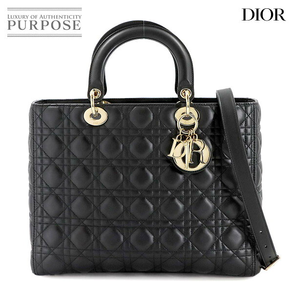 【新品同様】 クリスチャン ディオール Chiristian Dior カナージュ レディディオール ラージ 2way ハンド ショルダー バッグ レザー ブラック Lady Dior Bag 【中古】