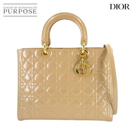 【新品同様】 クリスチャン ディオール Chiristian Dior カナージュ レディディオール ラージ 2way ハンド ショルダー バッグ レザー ベージュ Lady Dior Bag 【中古】