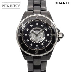 シャネル CHANEL J12 33mm H2122 レディース 腕時計 12P ダイヤ デイト ブラック セラミック センターダイヤ クォーツ ウォッチ 【中古】