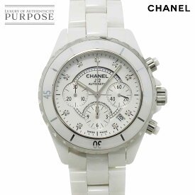 シャネル CHANEL J12 41mm クロノグラフ H2009 メンズ 腕時計 9P ダイヤ デイト ホワイト セラミック オートマ 自動巻き ウォッチ 【中古】