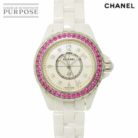 シャネル CHANEL J12 29mm H3243 レディース 腕時計 ピンクサファイヤ ベゼル 8P ダイヤ ホワイトシェル セラミック クォーツ ウォッチ 【中古】