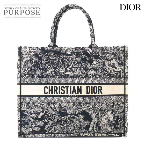 【美品】 ブック トート ラージ バッグ クリスチャン ディオール Christian Dior リバース トワル ドゥ ジュイ キャンバス ネイビー M1286ZRGO Book Tote Large 【中古】