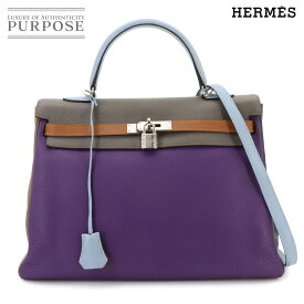 【新品同様】 ケリー 35 アルルカン エルメス HERMES トリヨンクレマンス ウルトラバイオレット ブルーラン 2way ハンド ショルダー バッグ エタン エトゥープ ゴールド □Q刻印 内縫い Kelly Aarlequin 【中古】