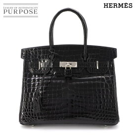 【未使用 展示品】 エルメス HERMES クロコダイル バーキン30 ニロティカス ブラック ハンド バッグ □J刻印 シルバー 金具 Birkin 30 【中古】