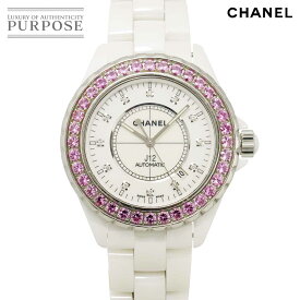 シャネル CHANEL J12 42mm H2011 メンズ 腕時計 デイト 12P ダイヤ ピンクサファイヤ ベゼル ホワイト セラミック オートマ 自動巻き ウォッチ 【中古】
