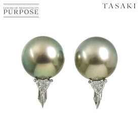 【新品同様】 タサキ TASAKI 黒蝶真珠 12.8-12.6mm ダイヤ 0.15ct/0.15ct イヤリング Pt プラチナ パール 田崎真珠 Earrings【中古】