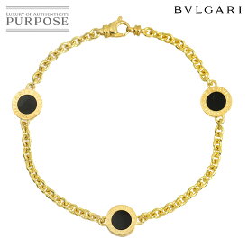 【新品同様】 ブルガリ BVLGARI ダブルロゴ オニキス 3P ブレスレット 18cm K18 YG イエローゴールド 750 Bracelet【中古】