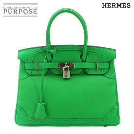 【未使用 展示品】 バーキン30 ギリーズ エルメス HERMES ハンド バッグ トゴ スイフト バンブー T刻印 シルバー 金具 Birkin Ghillies 【中古】