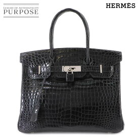 【美品】 エルメス HERMES クロコダイル バーキン30 ポロサス ブラック ハンド バッグ □E刻印 シルバー 金具 Birkin 【中古】
