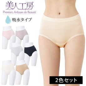 ＜美人工房＞ にこにこコットン のびーる 吸水レギュラーショーツ 2枚セット【メール便10】( 2点 2色 下着 ランジェリー パンツ パンティー グレー ベージュ 尿漏れ 産褥 女性用 着心地重視 レディースショーツ 大きいサイズ 通販 まとめ買い 着心地 プルミエ )