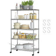 HEEOREV スリムスチールラック 棚 5段（サイズ：90x45x175.5CM） レンジ台 キッチンラック 省スペース棚 …