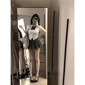 シャツ レディース JK制服 百褶裙 スカート 半袖 トップス ミニスカート 上下セット セットアップ 学院風 プリーツスカート 学生服 カジュアル 普段使い 春夏