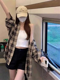 シャツ レディース カーディガン アウター 長袖 襟付き 襟 レトロ ヴィンテージ風 ストライプ柄 チェック柄 細見え スッキリ 学院風 通学 通勤 小さいサイズ 小さめサイズ 防寒 紫外線対策 羽織り トップス カジュアル