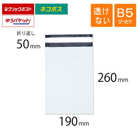 宅配ビニール袋 B5 ぴったり 幅190×高さ260＋折り返し50mm 厚さ0.06mm 白色