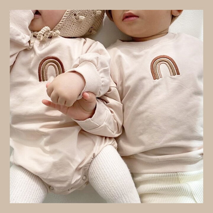 楽天市場 トップス カットソー キッズ キッズ服 長袖 秋冬 秋 可愛い 男の子 韓国 韓国子供服 90cm 100cm お揃い おそろい 兄弟 おソロコーデ 刺繍 レインボー アースカラー ナチュラル シンプル 子供服 スウェット 人気 新作 送料無料 キッズファッション おしゃれ 9f17