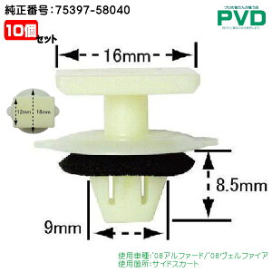 内張りクリップ 純正品 10個 サイドスカート クリップ トヨタ アルファード ヴェルファイア 純正番号 75397-58040 CT-628 NT-628 プッシュリベット car clip fasner lining NAT-628-10
