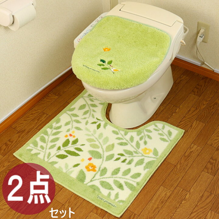 楽天市場 トイレマット セット ２点 ふたカバー おしゃれ 北欧 風水 高級ブランド 日本製 花 フラワー グリーン 緑 オカ サンリーフ ギフト 新築祝い 結婚祝い 新生活 Proバイダー堺駅前店