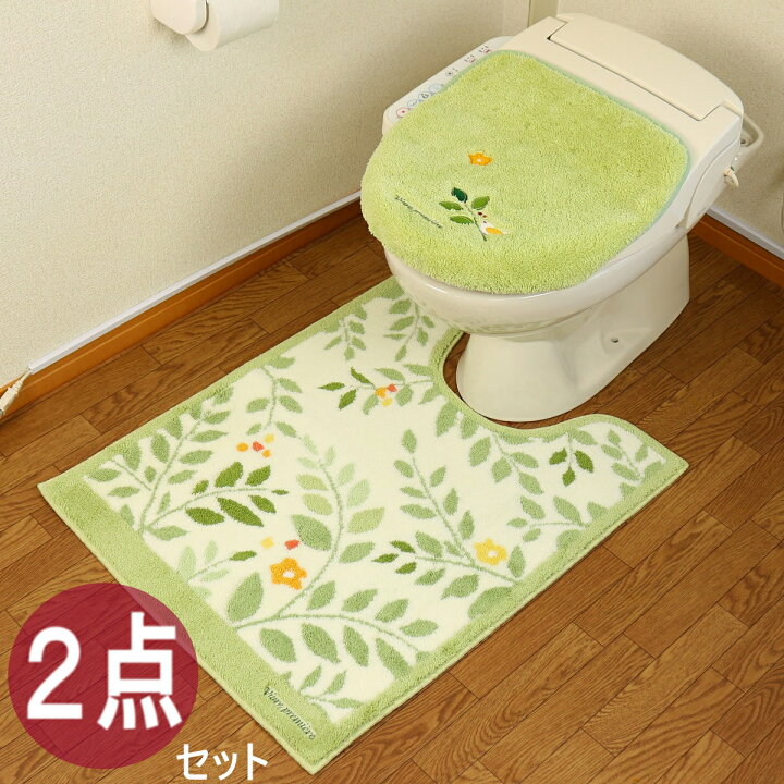 楽天市場 トイレマット セット ２点 ふたカバー ロング おしゃれ 北欧 風水 耳長 高級ブランド 日本製 花 フラワー グリーン 緑 オカ サンリーフ ギフト 新築祝い 結婚祝い 新生活 Proバイダー堺駅前店