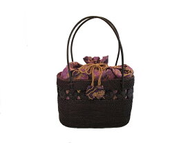 アタバッグ バリ島 手提げ 夏祭り 浴衣 カゴバック アタ アタ製 バッグ アジアン 巾着 紫×紫巾着 小