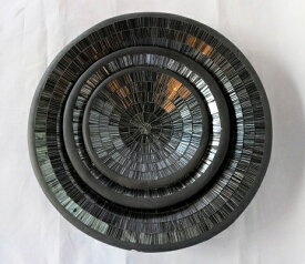 テラコッタミラーデザイン皿 丸型 黒 28cm アジアン バリ 雑貨 お皿 ガラス