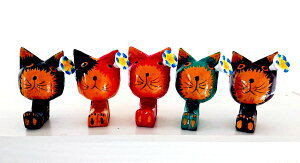 バリ猫 フランジパニ 木製 ネコ 猫 5匹セット 置物 小さい置物 アジアン バリ 雑貨