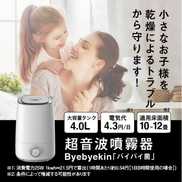 楽天市場】次亜塩素酸水 で 加湿器 超音波 除菌 4Lタンク 超音波加湿器 