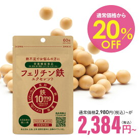 [通常価格より20％OFF] 【医師監修】 フェリチン鉄 サプリメント 1粒5mg 2ヶ月分 / 2粒10mgでも1ヶ月分 鉄分 フェリチン 鉄 サプリ ヘム鉄 が苦手な方へ 子供 まめ鉄 さらに ビタミンB6 ビタミンB12 亜鉛 銅 葉酸 配合 フェリチン鉄エクセレント [メール便]