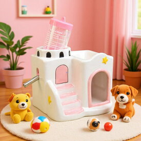 陶器製 小動物用ハウス ペット用品 ハムスター ハウス 家 おうち ベッド 隠れ家 寝床 アニマル かわいい おしゃれ ペットハウス ハムスターハウス ハムちゃんの2階でごはん　ハムスター　ハウス　遊び場