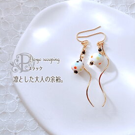 18金コーティング 18金 18k k18 イヤリング 大ぶり 樹脂ピアス ピアス 金属アレルギー 和風 かわいい アクセサリー 陶器ビーズ 浴衣 ゴールド 上品 ギフト プレゼント 女性 レディース