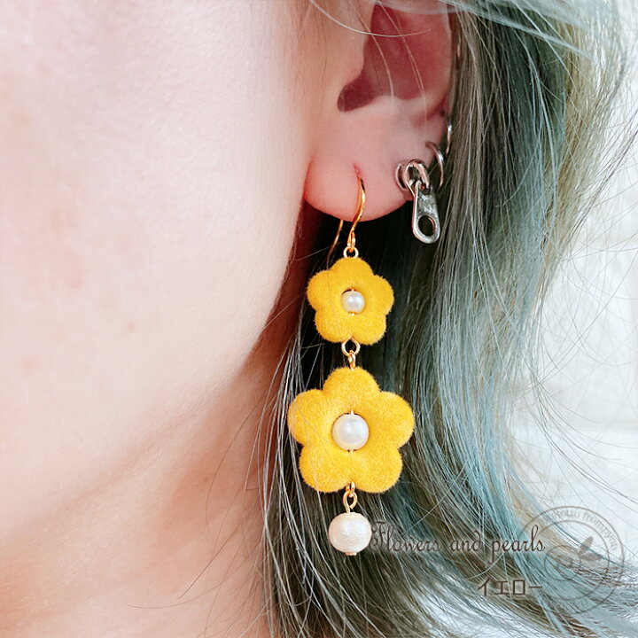 楽天市場】16金コーティング 花 ベロア ピアス イヤリング 樹脂ピアス 