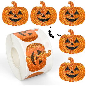 【500枚】キッズ向けハロウィンシール スクラップブッキング用かぼちゃデカール ホログラフィック ステッカー シート クラフト デコレーション ゲーム 秋 イベント用 雰囲気 装飾 教室 ホログラム発光 プレゼント ギフト 贈り物 送料無料