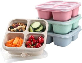 【4個パック】スナックコンテナ 4コンパートメント 弁当スナックボックス 再利用可能 食事準備 ランチコンテナ 子供/大人向け 分割食品保存容器 学校/仕事/旅行用 軽量 積み重ね可能 お手入れ簡単 プレゼント ギフト 贈り物 送料無料