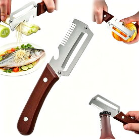 【多機能 3in1】野菜ピーラー 皮むき器 栓抜き 千切り スライサー 超鋭利 ステンレス スチール刃 切れ味が続く 木製ハンドル 滑り止め 家庭用 キッチン用品 ピーラーツール 野菜 果物用 調理器具 お手入れ簡単 プレゼント ギフト 贈り物 送料無料