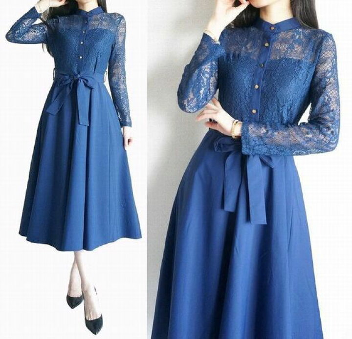 楽天市場 ワンピース 秋 きれいめ 長袖 ロングワンピース フォーマルドレス レース 青 花柄 クラシカル 上品 レースワンピース 大きいサイズ フェニミン 大人 きれいめ パーティードレス ベージュ ネイビー 透け感 半袖 ミモレ丈 オフホワイト ブルー 半袖 スタイル