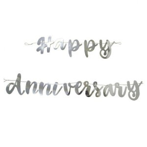 �X�N���v�g�o�i�[�@Happy Anniversary�@�o�i�[�@�V���o�[�@75cm��113cm U72607