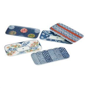 波佐見焼 染錦文様 長角皿5枚揃 20638 5410-129