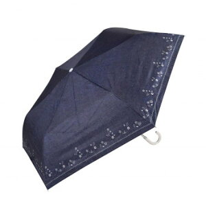 藤田屋 晴雨兼用折りたたみ傘 50cm 晴雨兼用丸手元 刺繍風ダンガリー SMM-2553(KT)