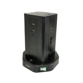 HIDISC タワー型USB付電源タップ (Type-C×2+Type-A×2) HD-AC12C2U2BK