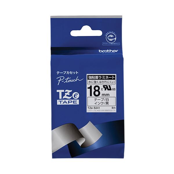 (まとめ) ブラザー ピータッチ TZeテープ強粘着ラミネートテープ 18mm 白/黒文字 TZE-S241 1個 【×10セット】：QUOLI