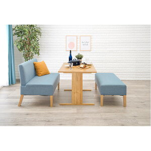 ダイニング3点セット (テーブル×1 ソファ×1 ベンチ×1) 約幅110cm 4人掛け ナチュラル×ブルー 組立品【代引不可】