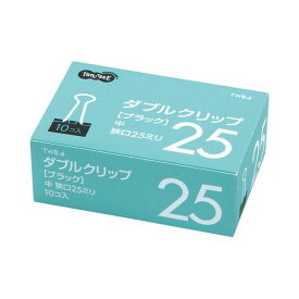 (まとめ) TANOSEE ダブルクリップ 中 口幅25mm ブラック 1箱（10個） 【×100セット】