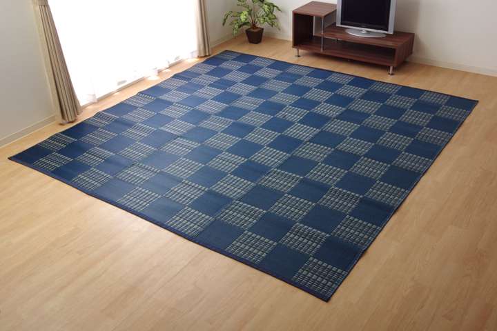 イケヒコ 日本製 い草 ラグ カーペット 3畳 長方形 Fライト ブルー 約
