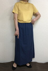 後ろのギャザーが大人♪青フェミニンスカート綿100％ 30代.40代.50代.60代.70代のための個性派シニア・レディースファッション