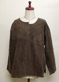 【送料無料】斜め切り替えブラウス茶 綿100% 大きいサイズゆったりサイズ 40代.50代.60代.70代個性派 シニア ミセス レディースファッション