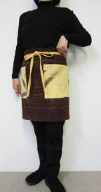 個性派エプロン・ワイドは動き易くて尻隠す・タイの手織り生地が優しいの♪ローケツ染めがうっすらにぽっ♪