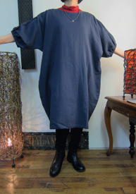 明日への輝き☆ネイビーコクーンワンピース ダブルガーゼ 綿100％ ゆったりサイズ 40代.50代.60代.70代 個性派 シニア ミセス レディースファッション